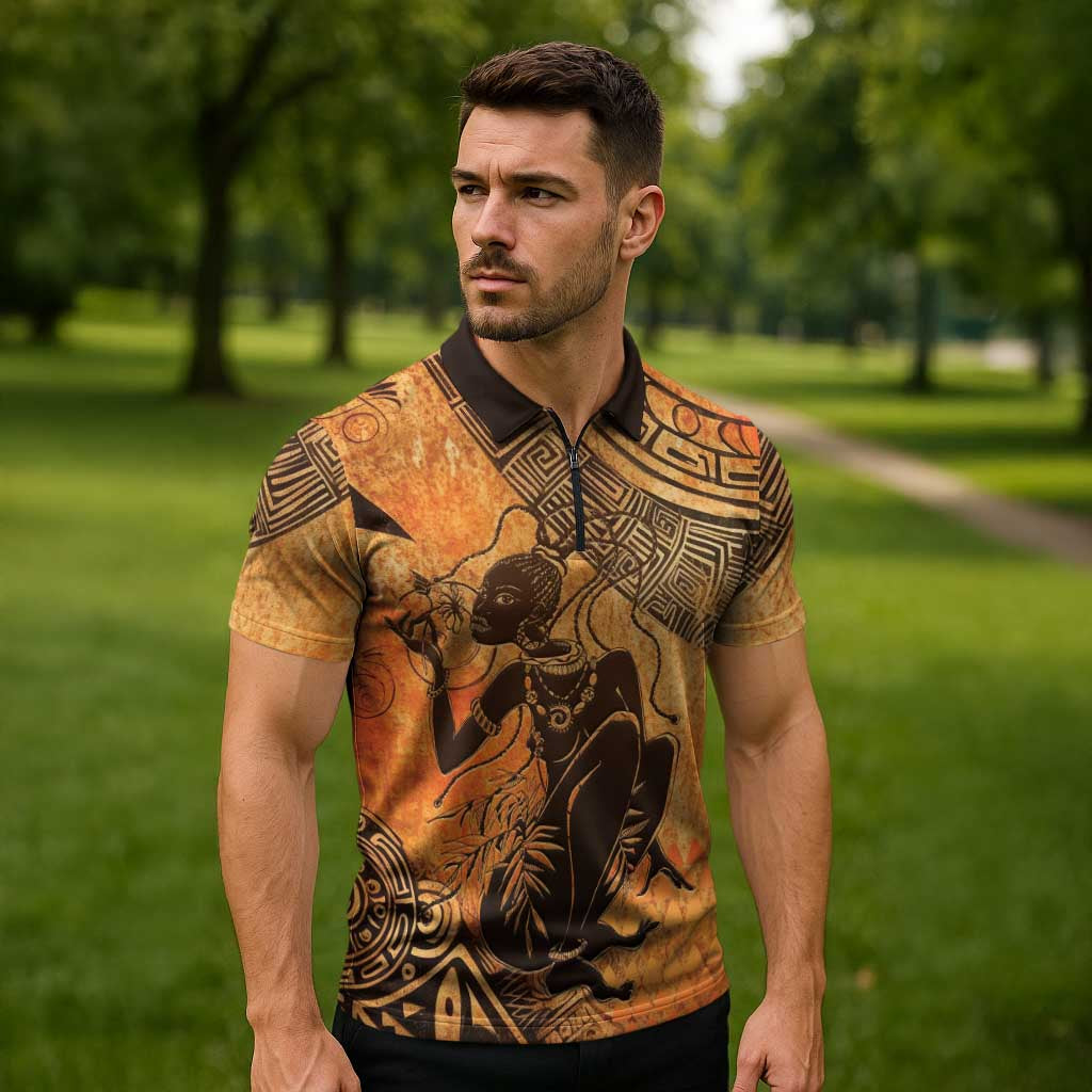 African Women Zipper Polo Shirt She Is Rooted In The Earth and Rising Like The Sun - Wonder Print Shop