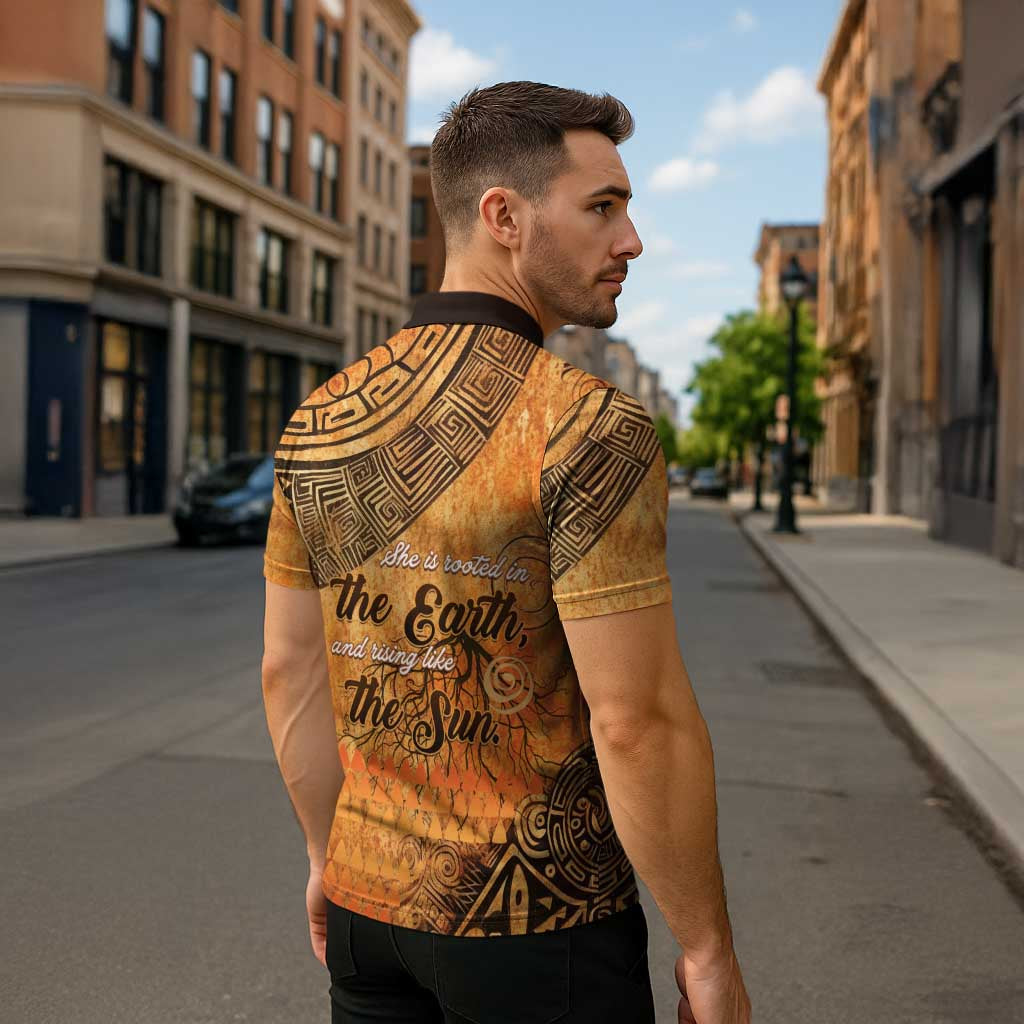 African Women Zipper Polo Shirt She Is Rooted In The Earth and Rising Like The Sun - Wonder Print Shop