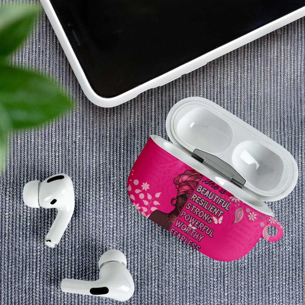 African Women AirPods Case Black Beautiful Brave and Bressed - Pink Color - Wonder Print Shop