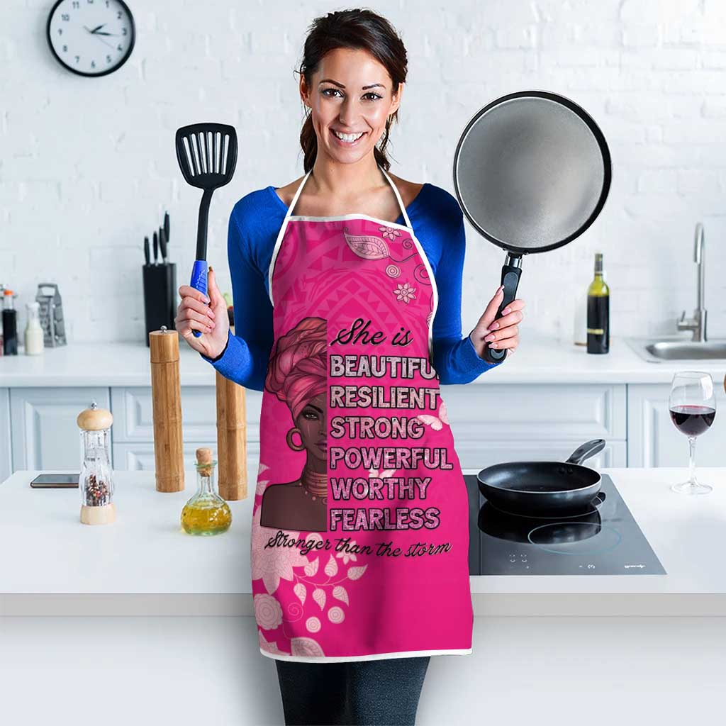 African Women Apron Black Beautiful Brave and Bressed - Pink Color - Wonder Print Shop