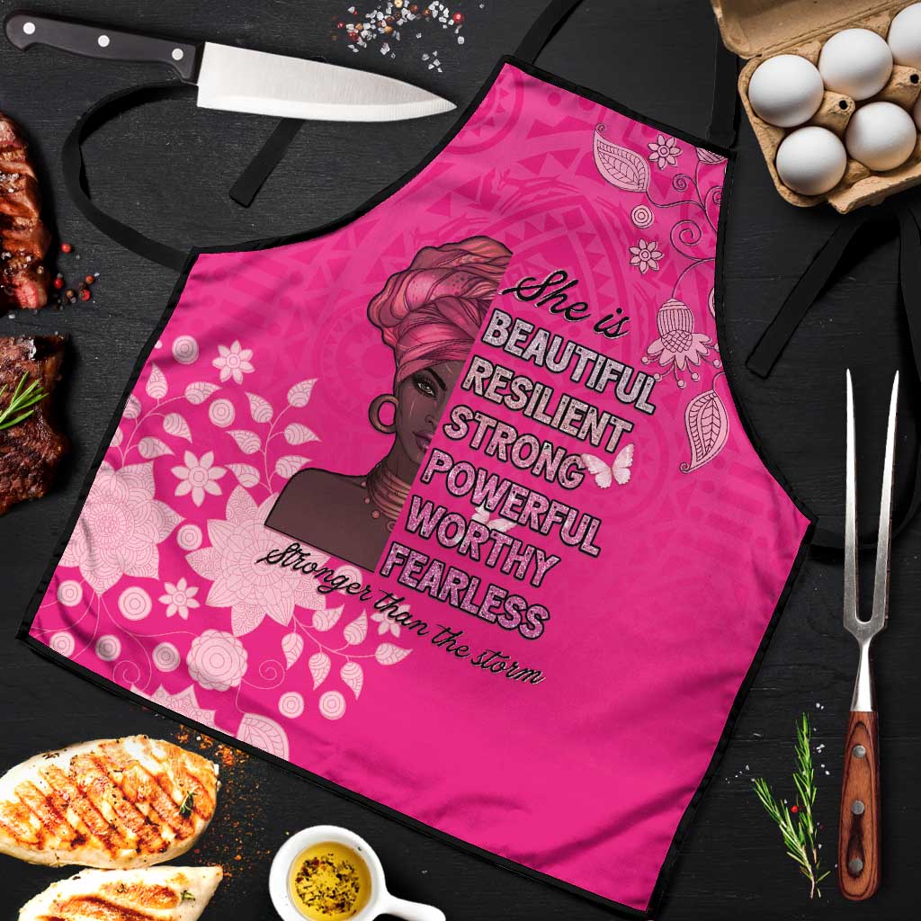 African Women Apron Black Beautiful Brave and Bressed - Pink Color - Wonder Print Shop