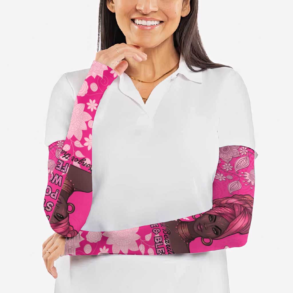 African Women Arm Sleeves Black Beautiful Brave and Bressed - Pink Color - Wonder Print Shop