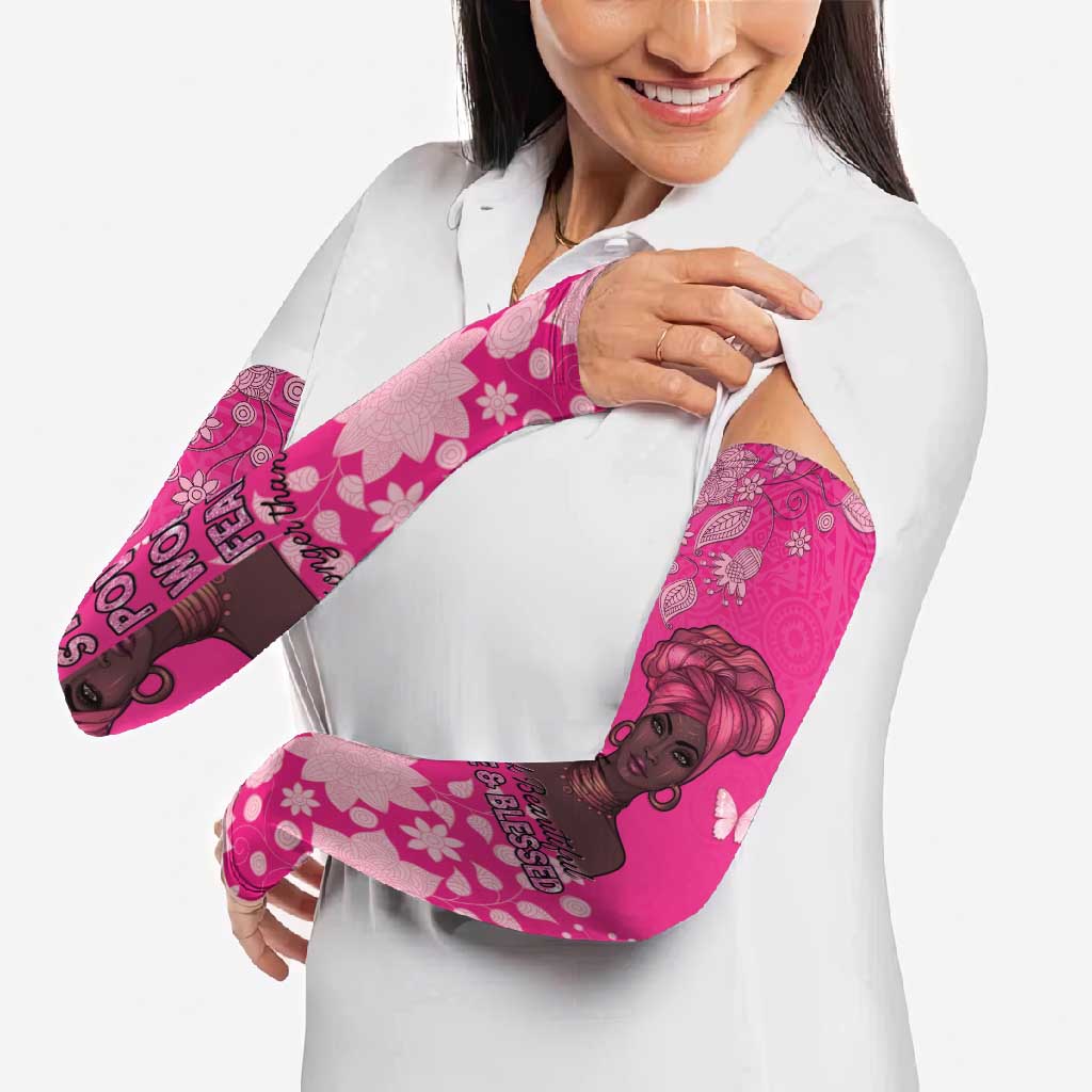 African Women Arm Sleeves Black Beautiful Brave and Bressed - Pink Color - Wonder Print Shop