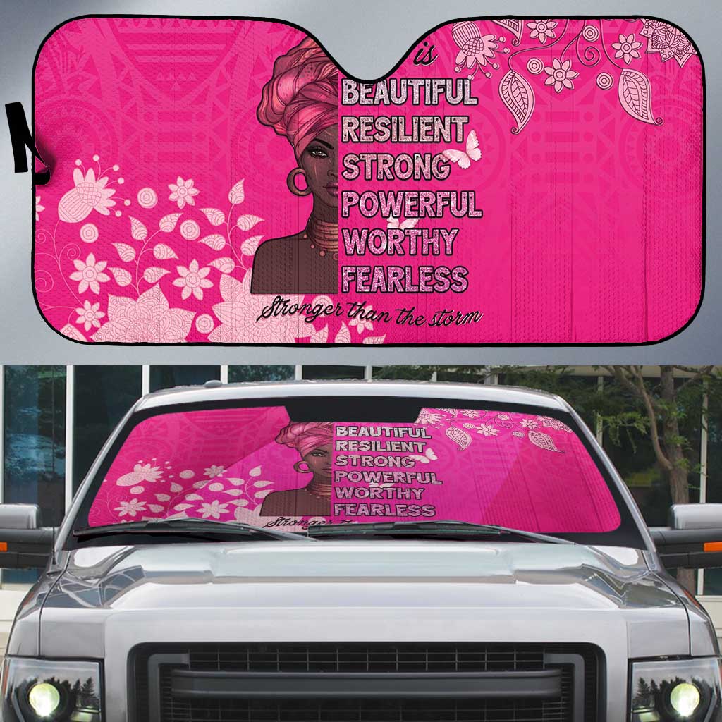 African Women Auto Sun Shade Black Beautiful Brave and Bressed - Pink Color - Wonder Print Shop