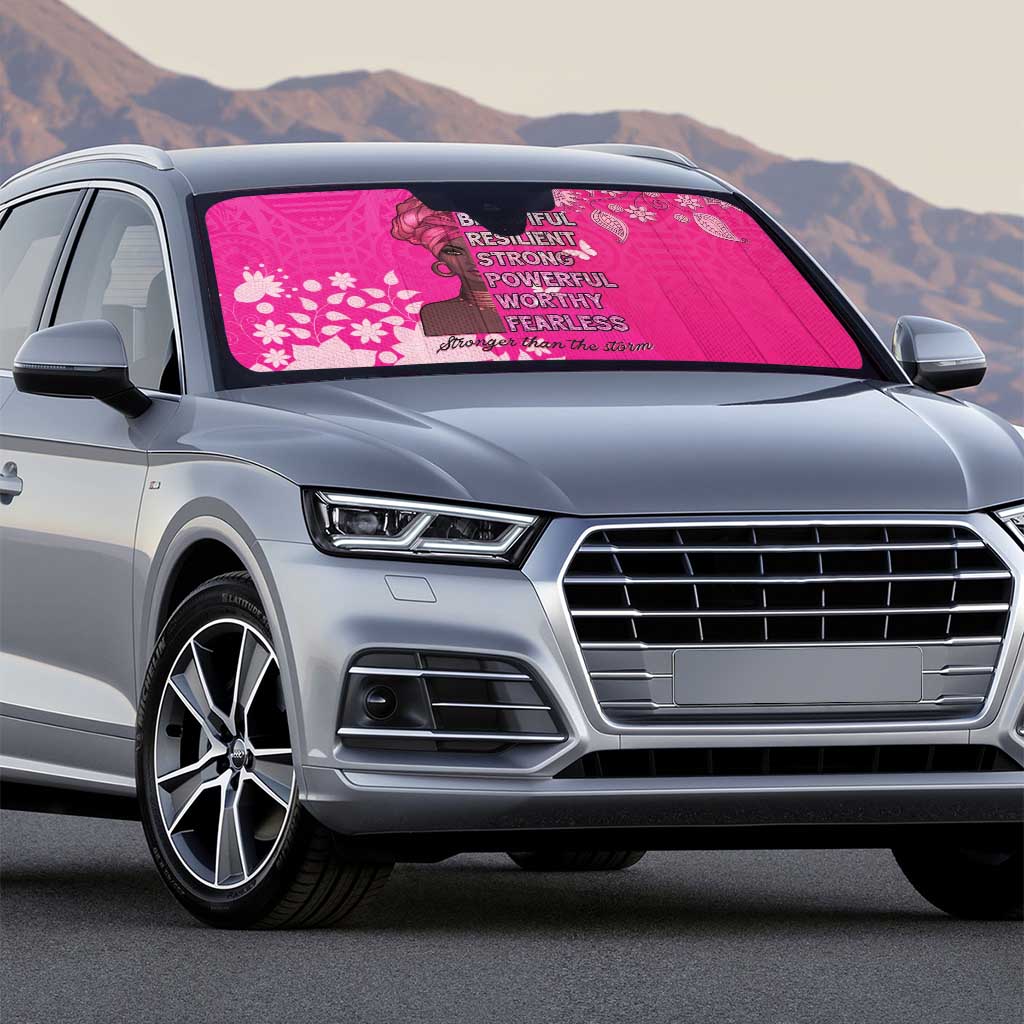 African Women Auto Sun Shade Black Beautiful Brave and Bressed - Pink Color - Wonder Print Shop