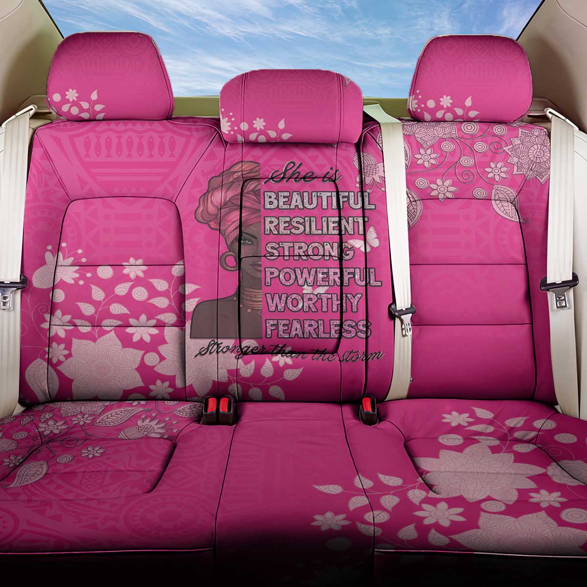 African Women Back Car Seat Cover Black Beautiful Brave and Bressed - Pink Color - Wonder Print Shop