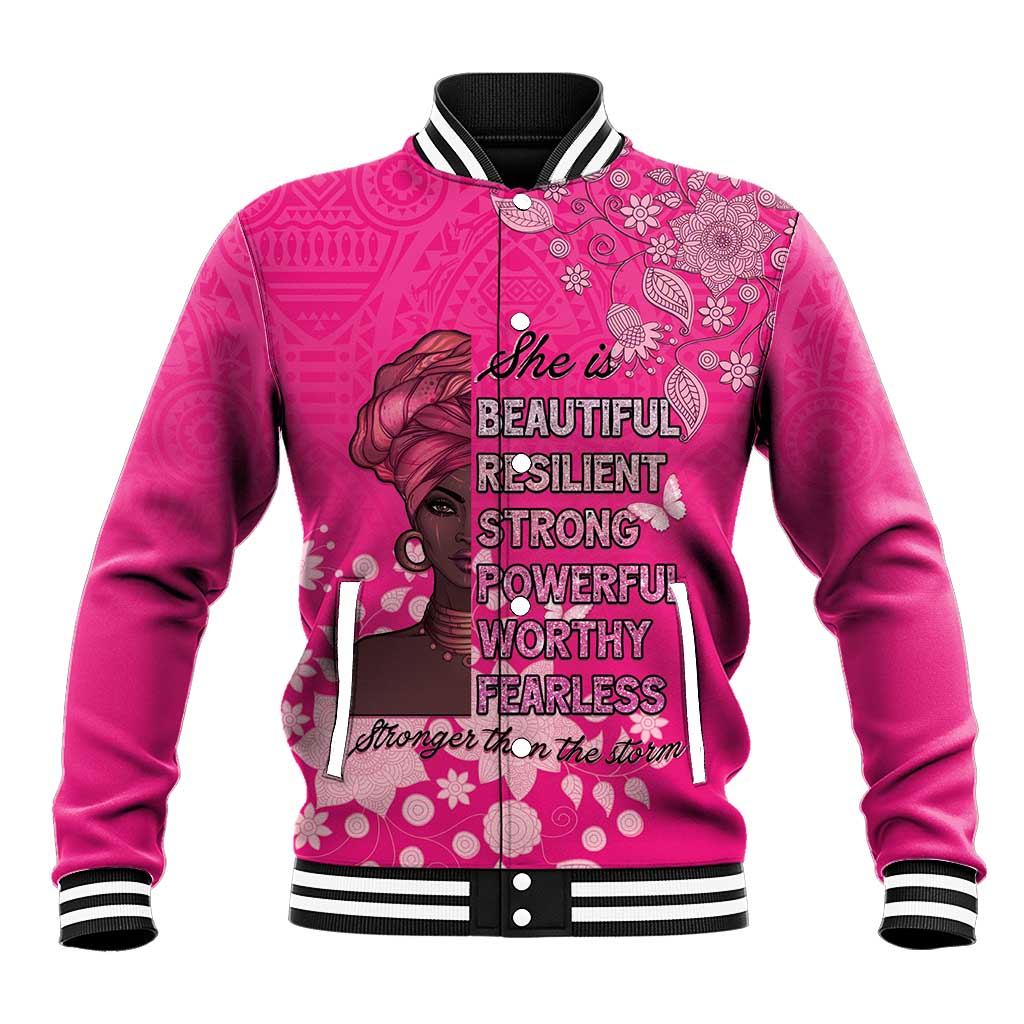 African Women Baseball Jacket Black Beautiful Brave and Bressed - Pink Color - Wonder Print Shop