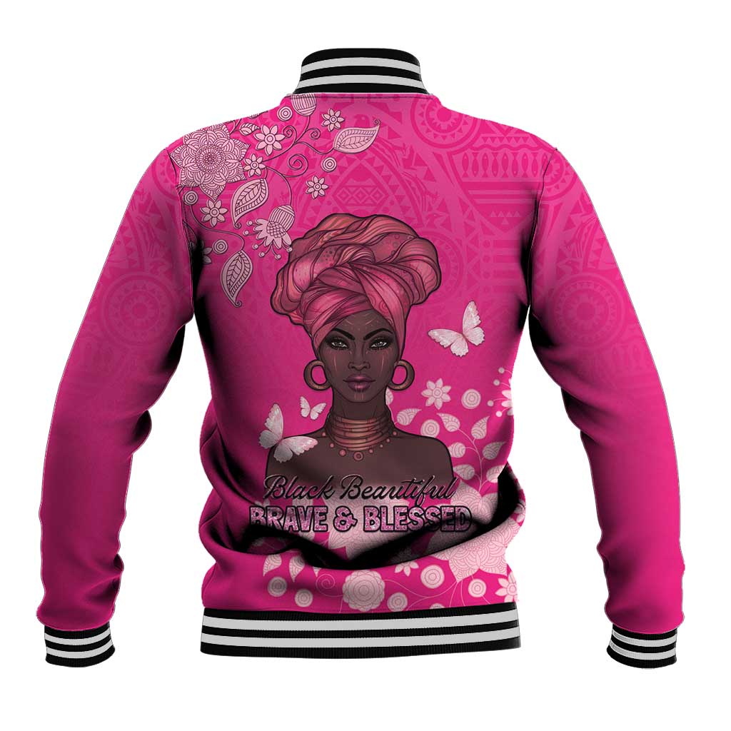 African Women Baseball Jacket Black Beautiful Brave and Bressed - Pink Color - Wonder Print Shop