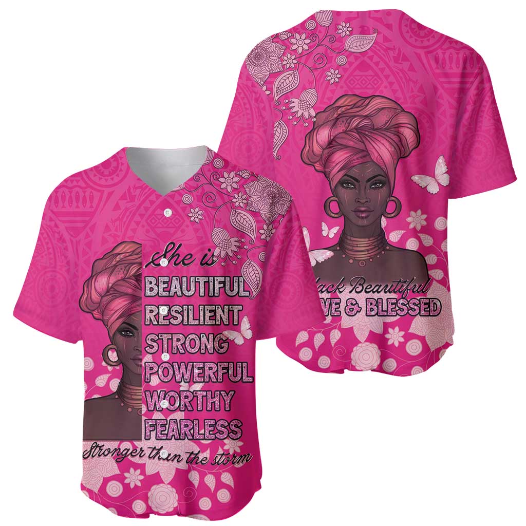African Women Baseball Jersey Black Beautiful Brave and Bressed - Pink Color - Wonder Print Shop