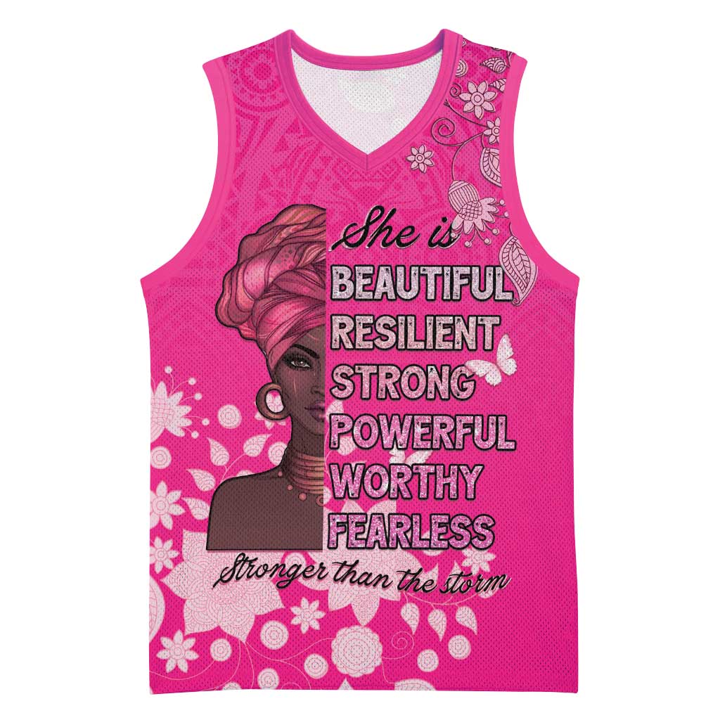 African Women Basketball Jersey Black Beautiful Brave and Bressed - Pink Color - Wonder Print Shop