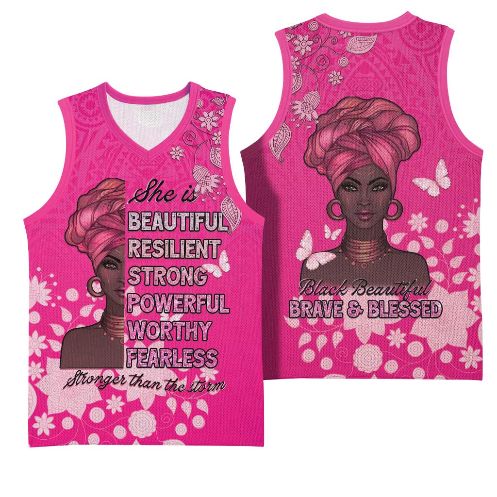 African Women Basketball Jersey Black Beautiful Brave and Bressed - Pink Color - Wonder Print Shop