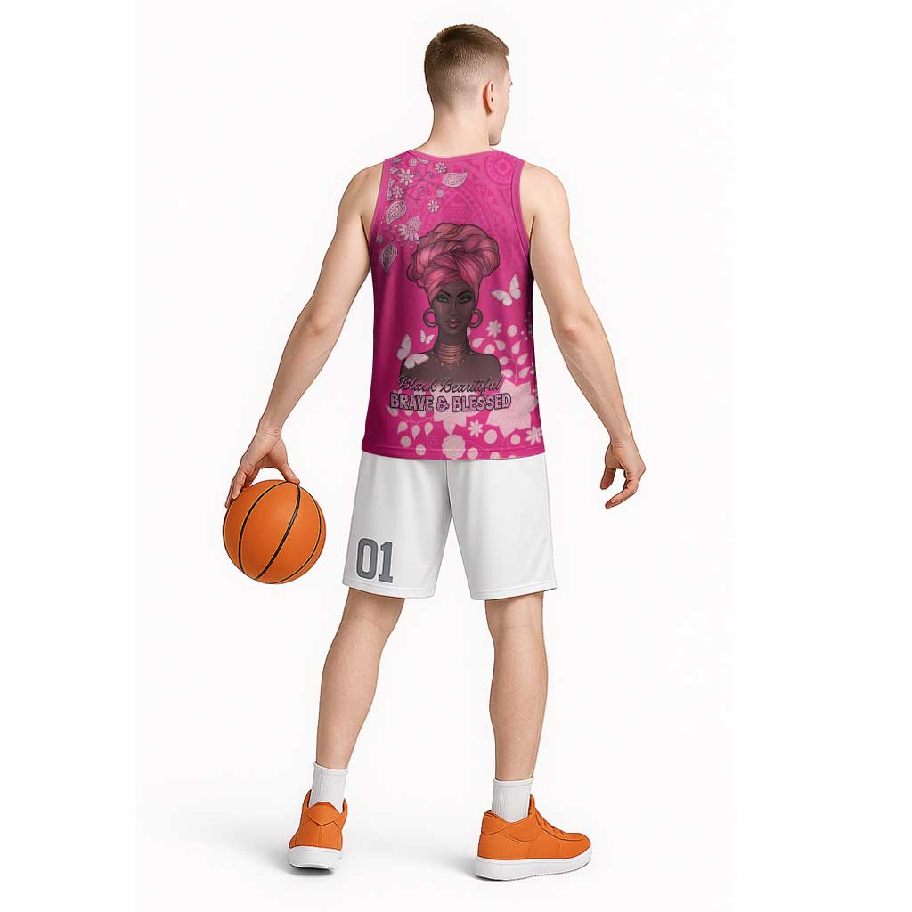 African Women Basketball Jersey Black Beautiful Brave and Bressed - Pink Color - Wonder Print Shop