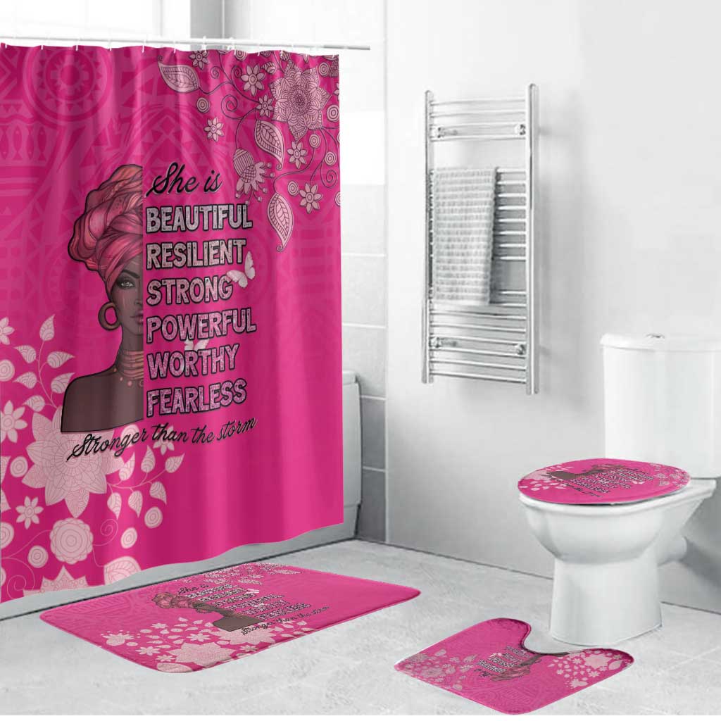 African Women Bathroom Set Black Beautiful Brave and Bressed - Pink Color - Wonder Print Shop