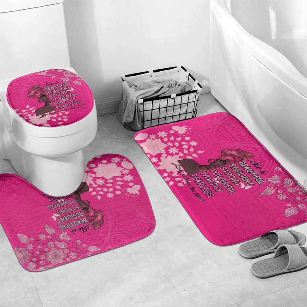 African Women Bathroom Set Black Beautiful Brave and Bressed - Pink Color - Wonder Print Shop