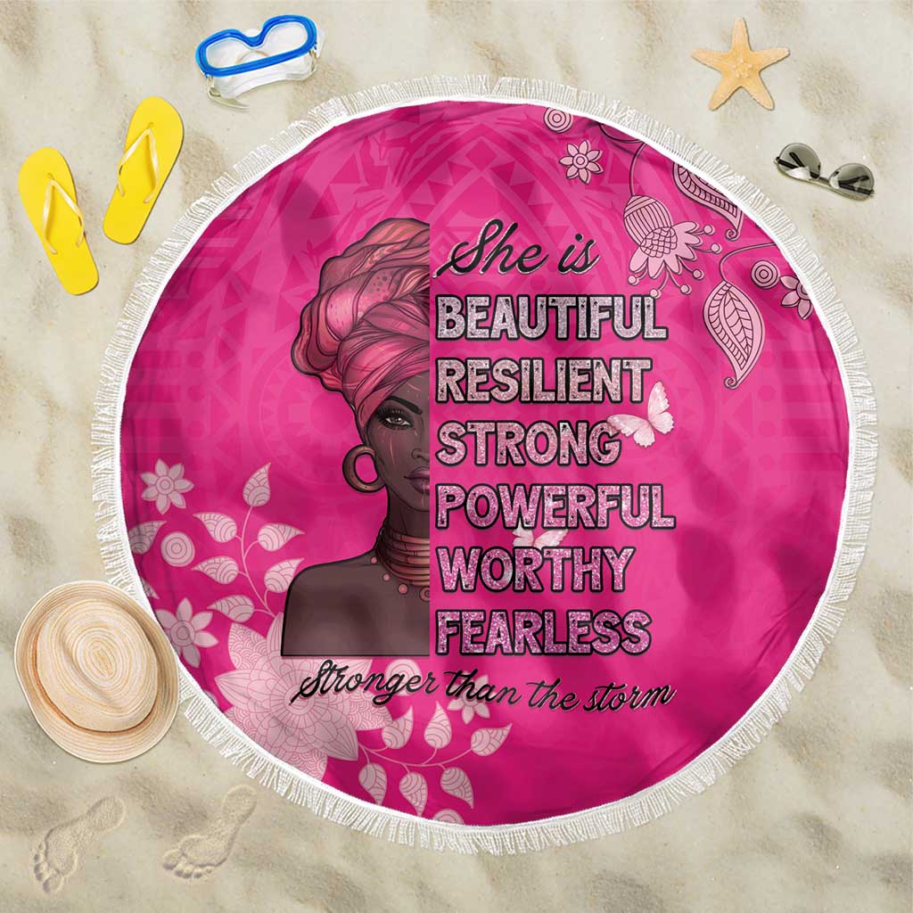 African Women Beach Blanket Black Beautiful Brave and Bressed - Pink Color - Wonder Print Shop