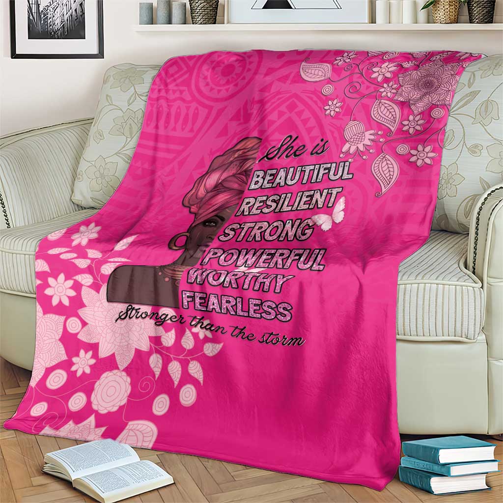 African Women Blanket Black Beautiful Brave and Bressed - Pink Color - Wonder Print Shop