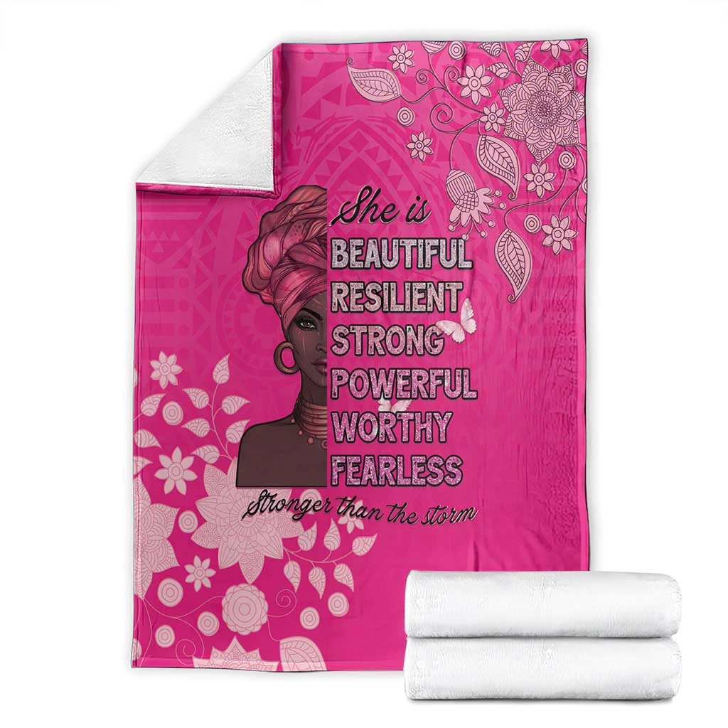 African Women Blanket Black Beautiful Brave and Bressed - Pink Color - Wonder Print Shop
