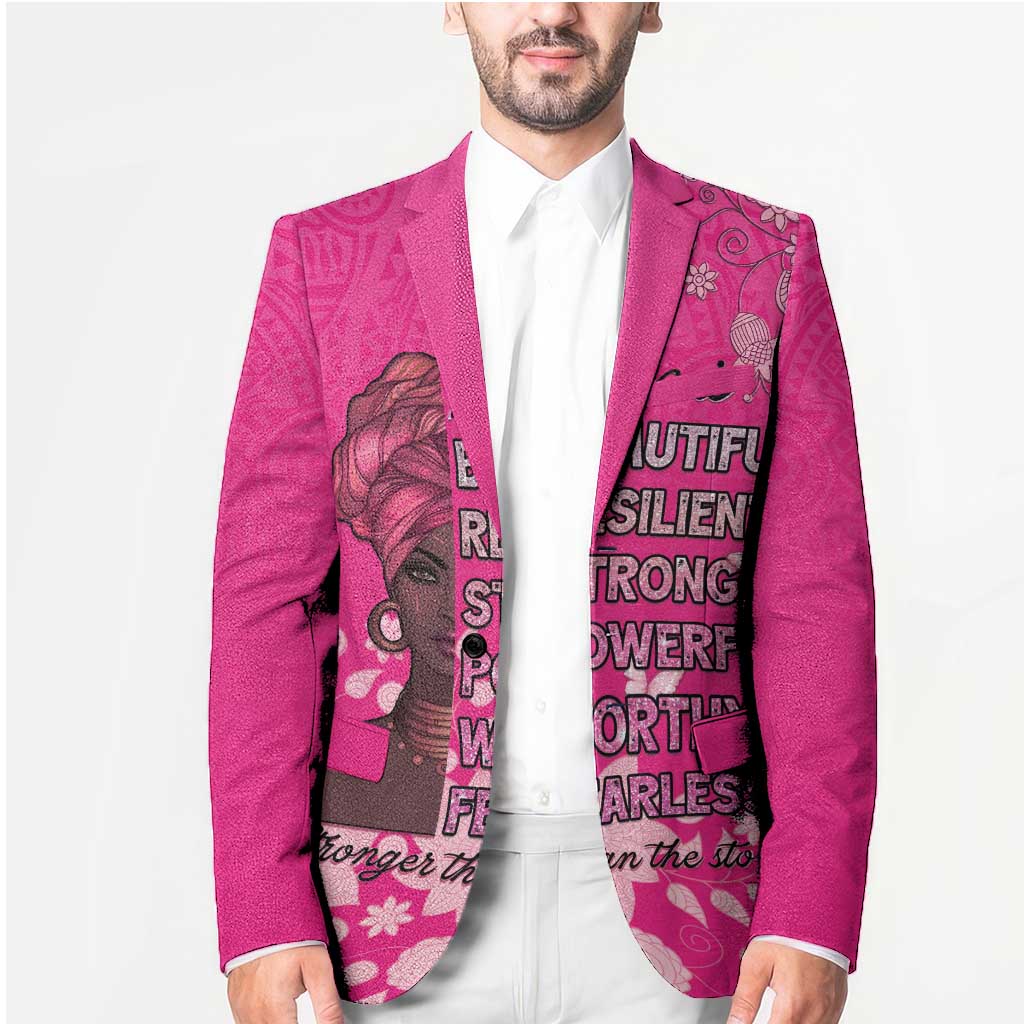 African Women Blazer Black Beautiful Brave and Bressed - Pink Color - Wonder Print Shop
