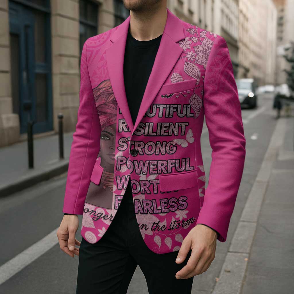 African Women Blazer Black Beautiful Brave and Bressed - Pink Color - Wonder Print Shop