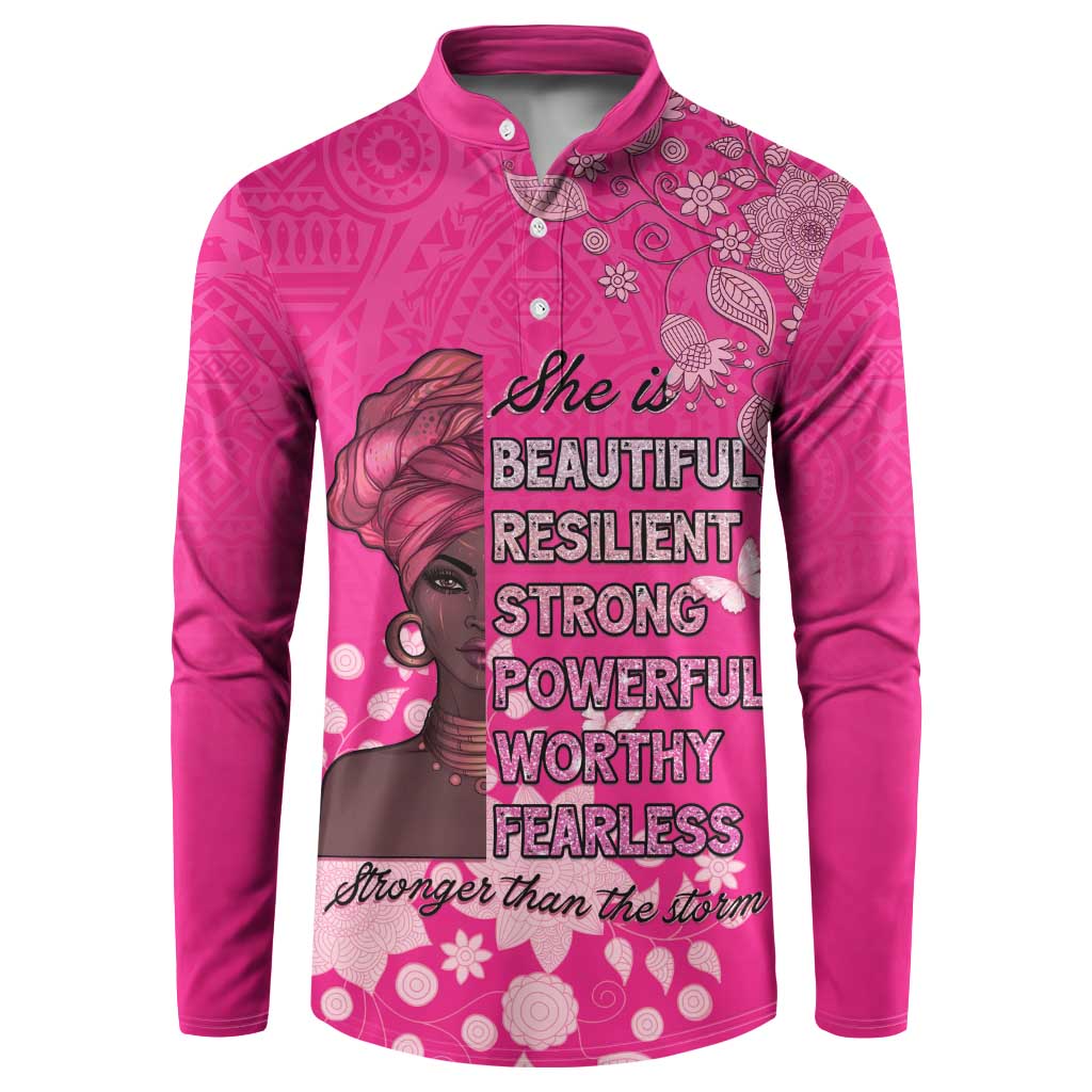 African Women Button Sweatshirt Black Beautiful Brave and Bressed - Pink Color - Wonder Print Shop