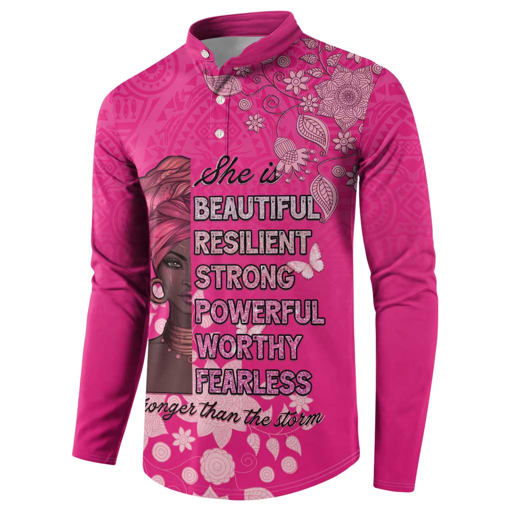 African Women Button Sweatshirt Black Beautiful Brave and Bressed - Pink Color - Wonder Print Shop