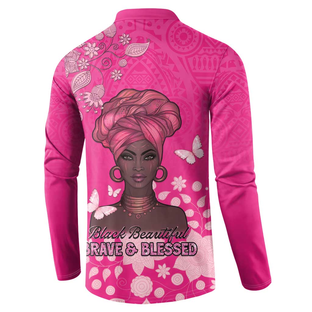 African Women Button Sweatshirt Black Beautiful Brave and Bressed - Pink Color - Wonder Print Shop
