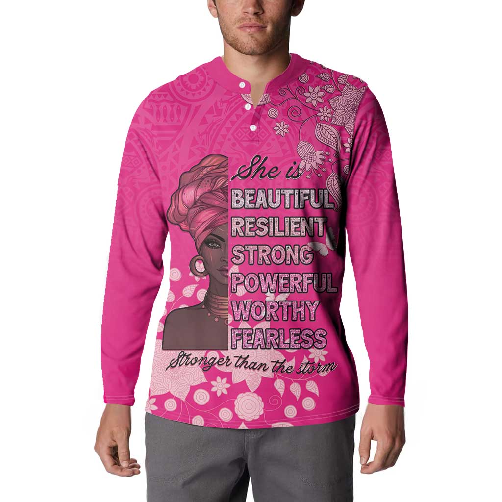 African Women Button Sweatshirt Black Beautiful Brave and Bressed - Pink Color - Wonder Print Shop