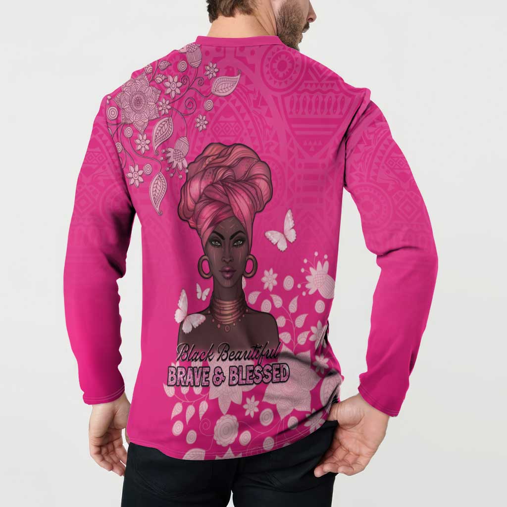 African Women Button Sweatshirt Black Beautiful Brave and Bressed - Pink Color - Wonder Print Shop