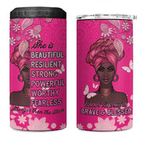 African Women 4 in 1 Can Cooler Tumbler Black Beautiful Brave and Bressed - Pink Color - Wonder Print Shop
