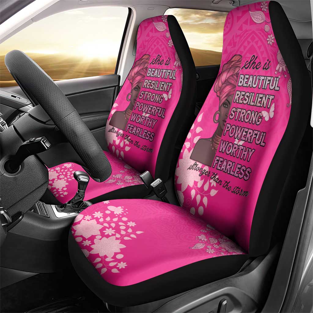 African Women Car Seat Cover Black Beautiful Brave and Bressed - Pink Color - Wonder Print Shop