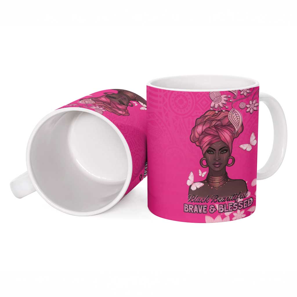 African Women Ceramic Mug Black Beautiful Brave and Bressed - Pink Color - Wonder Print Shop