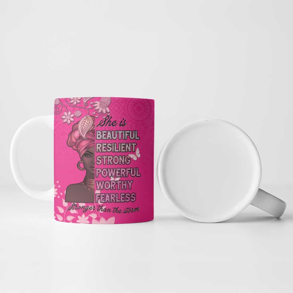 African Women Ceramic Mug Black Beautiful Brave and Bressed - Pink Color - Wonder Print Shop