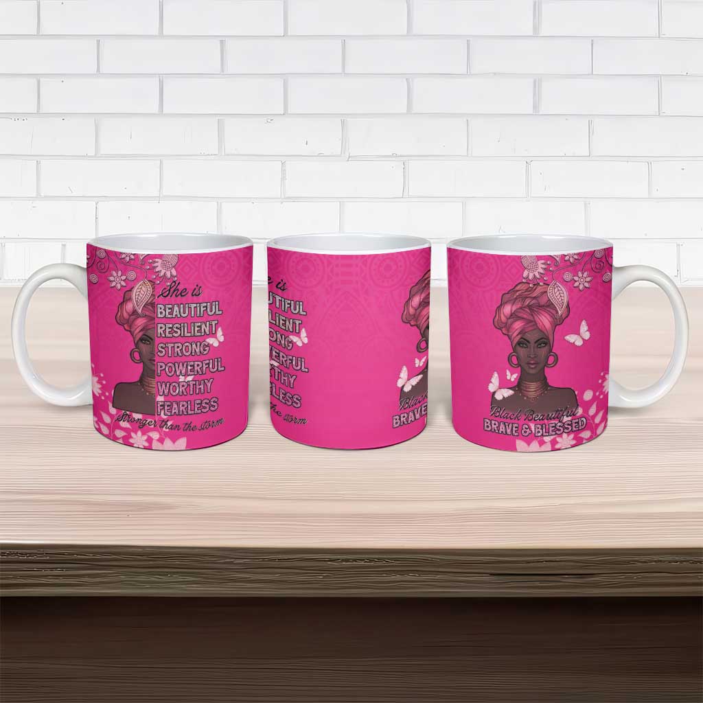 African Women Ceramic Mug Black Beautiful Brave and Bressed - Pink Color - Wonder Print Shop