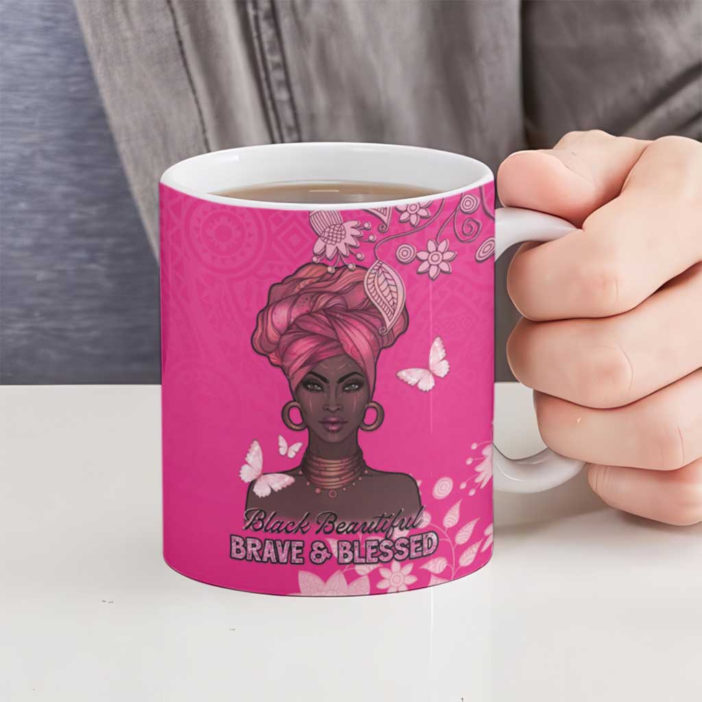 African Women Ceramic Mug Black Beautiful Brave and Bressed - Pink Color - Wonder Print Shop