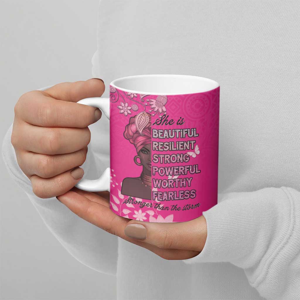 African Women Ceramic Mug Black Beautiful Brave and Bressed - Pink Color - Wonder Print Shop