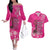 African Women Couples Matching Off The Shoulder Long Sleeve Dress and Hawaiian Shirt Black Beautiful Brave and Bressed - Pink Color - Wonder Print Shop