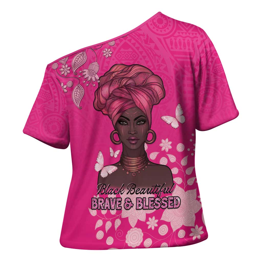 African Women Cross Shoulder Shirt Black Beautiful Brave and Bressed - Pink Color - Wonder Print Shop