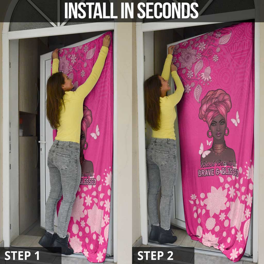 African Women Door Cover Black Beautiful Brave and Bressed - Pink Color - Wonder Print Shop