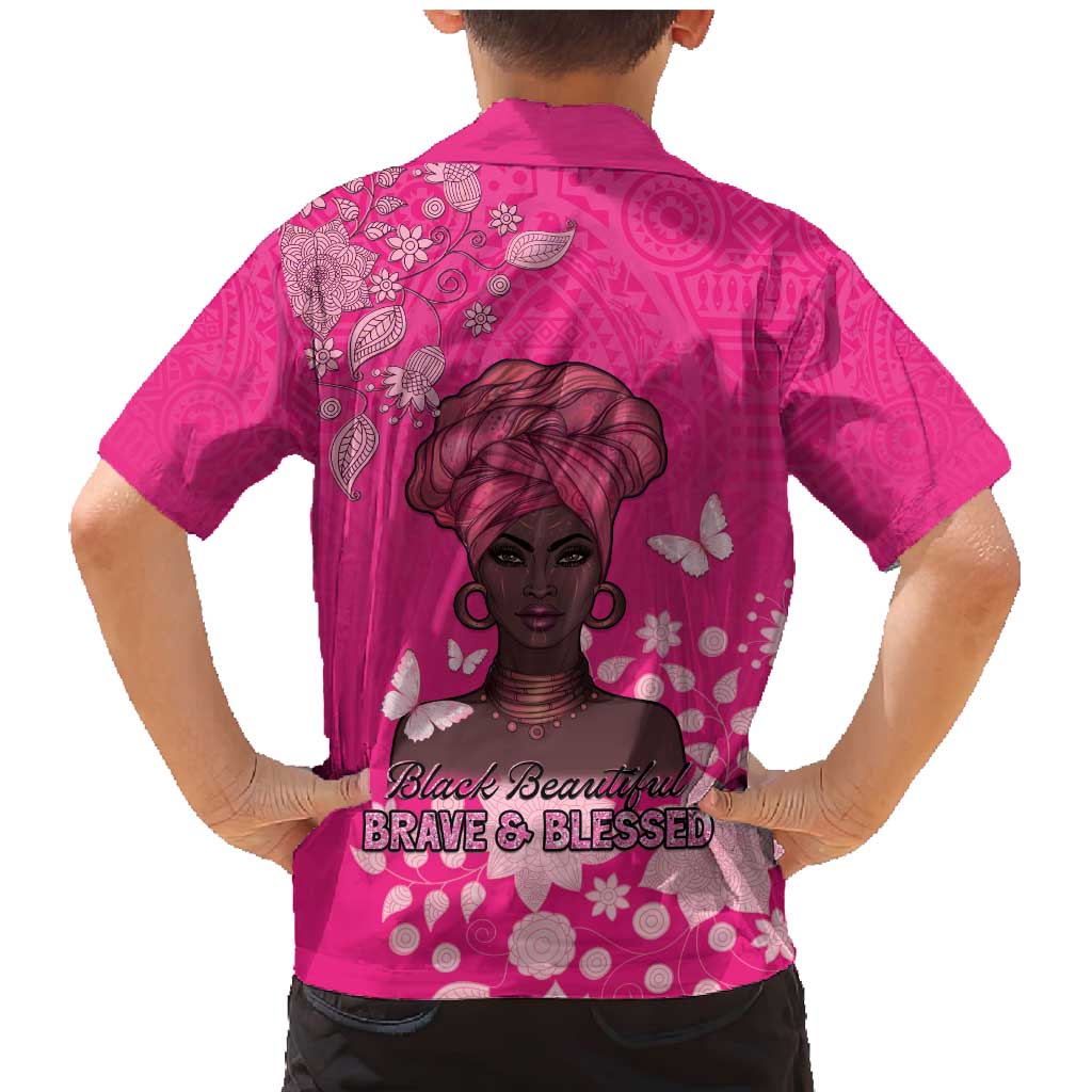 African Women Family Matching Mermaid Dress and Hawaiian Shirt Black Beautiful Brave and Bressed - Pink Color - Wonder Print Shop