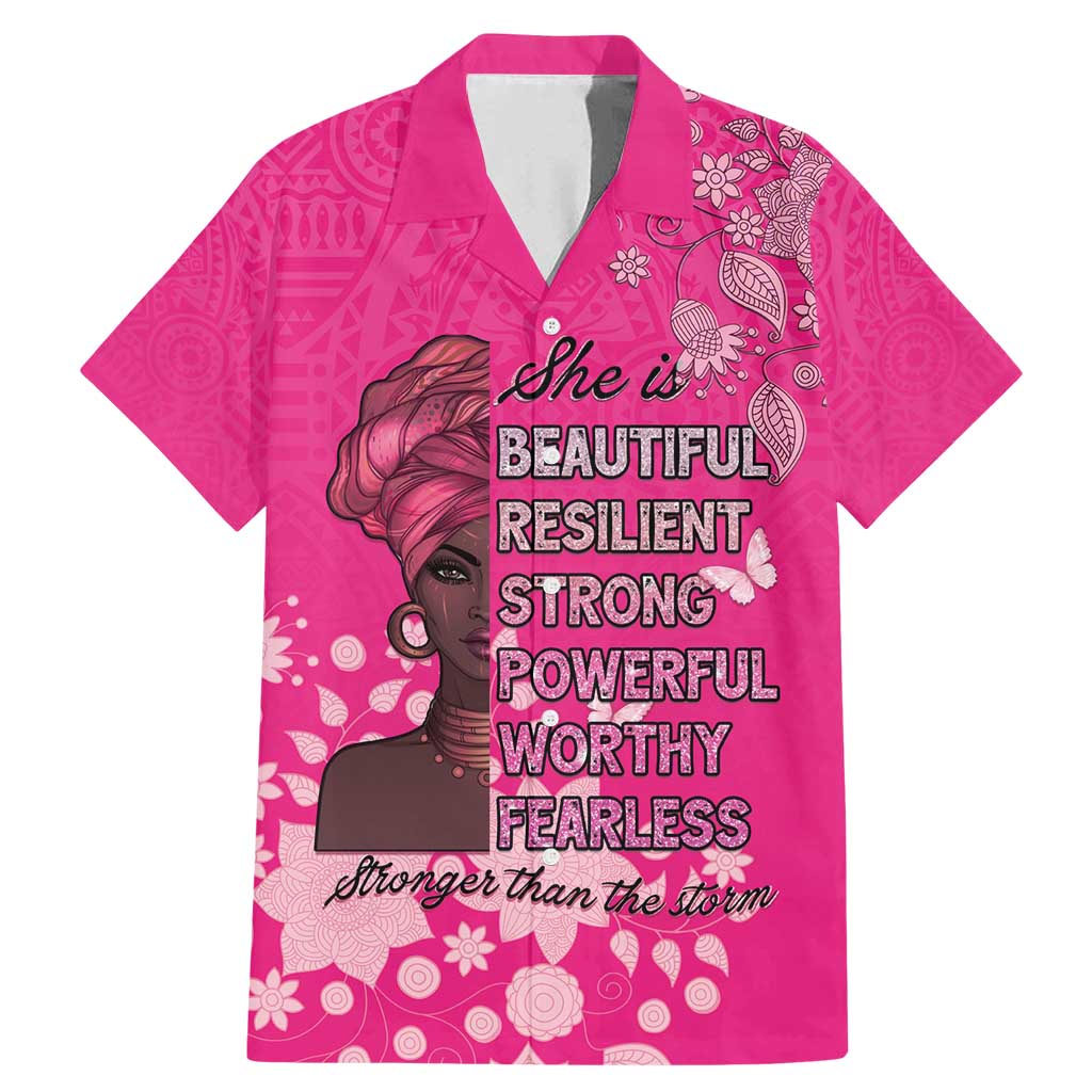 African Women Family Matching Mermaid Dress and Hawaiian Shirt Black Beautiful Brave and Bressed - Pink Color - Wonder Print Shop