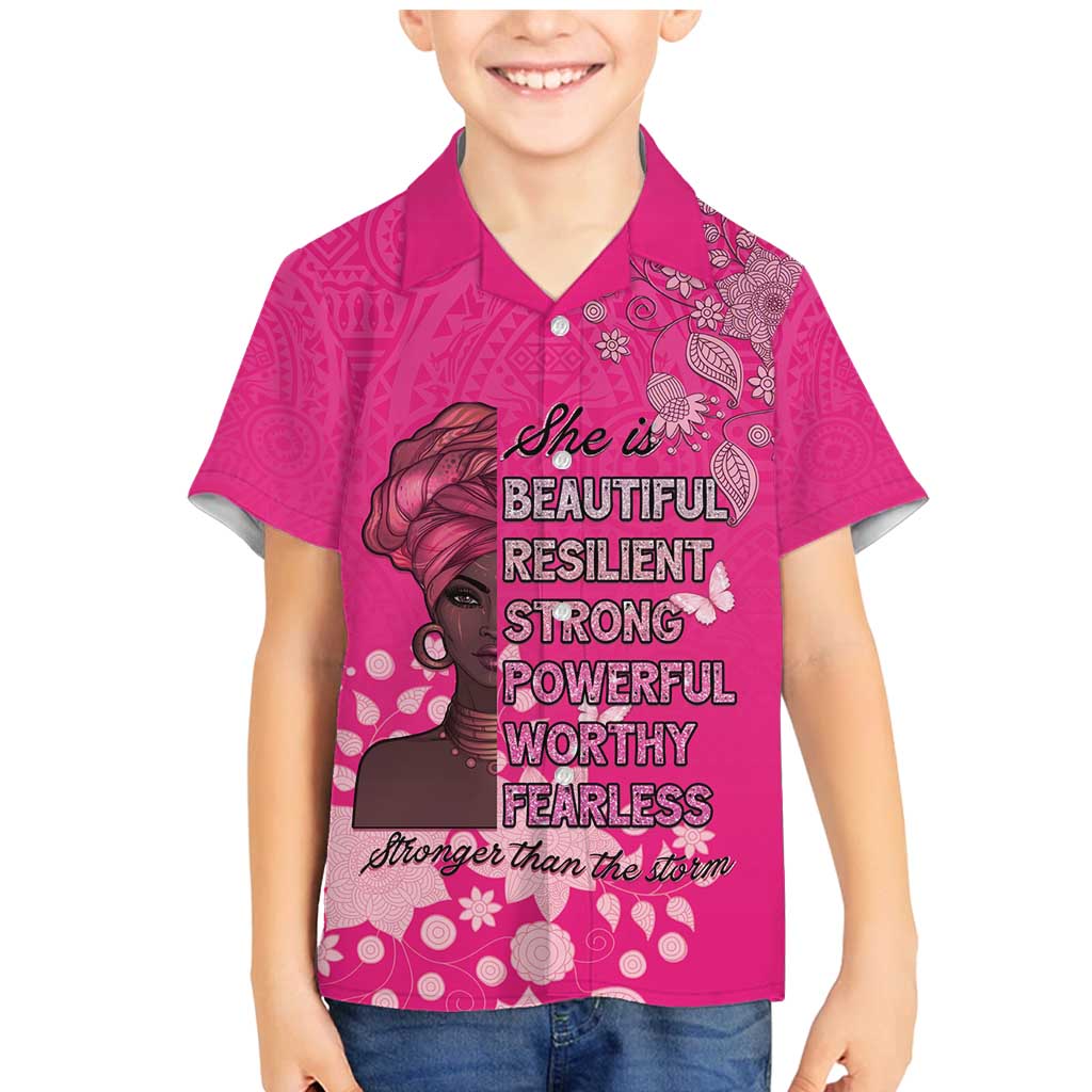 African Women Family Matching Mermaid Dress and Hawaiian Shirt Black Beautiful Brave and Bressed - Pink Color - Wonder Print Shop