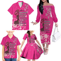 African Women Family Matching Off The Shoulder Long Sleeve Dress and Hawaiian Shirt Black Beautiful Brave and Bressed - Pink Color - Wonder Print Shop