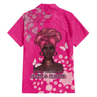 African Women Family Matching Off Shoulder Short Dress and Hawaiian Shirt Black Beautiful Brave and Bressed - Pink Color - Wonder Print Shop