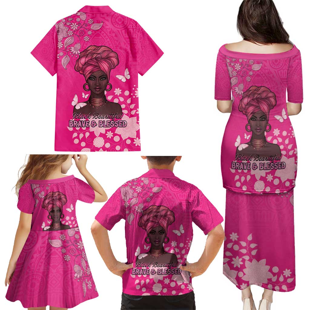African Women Family Matching Puletasi and Hawaiian Shirt Black Beautiful Brave and Bressed - Pink Color - Wonder Print Shop