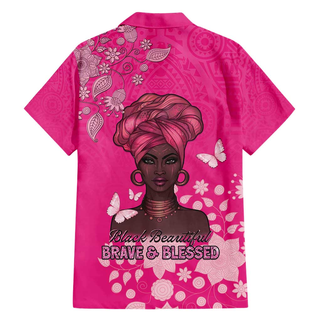 African Women Family Matching Short Sleeve Bodycon Dress and Hawaiian Shirt Black Beautiful Brave and Bressed - Pink Color - Wonder Print Shop