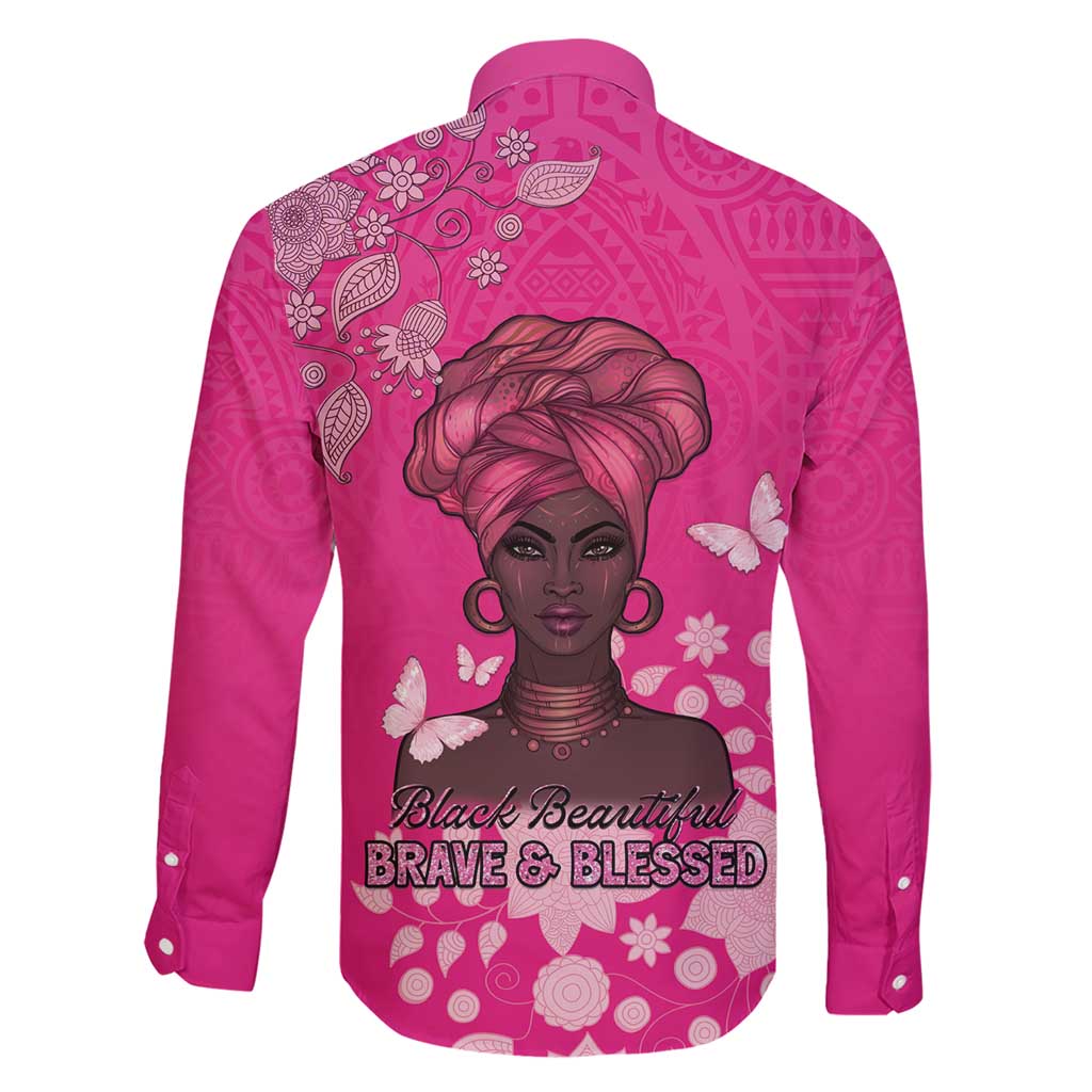 African Women Family Matching Short Sleeve Bodycon Dress and Hawaiian Shirt Black Beautiful Brave and Bressed - Pink Color - Wonder Print Shop