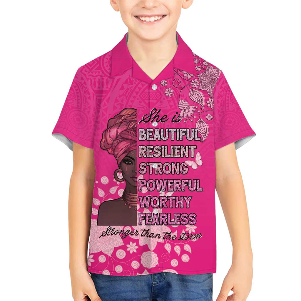African Women Family Matching Summer Maxi Dress and Hawaiian Shirt Black Beautiful Brave and Bressed - Pink Color - Wonder Print Shop