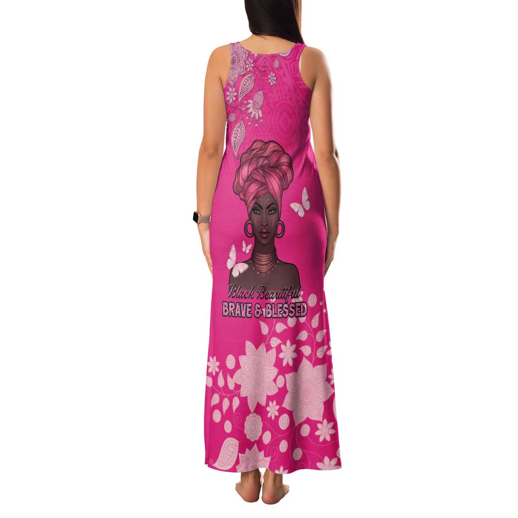 African Women Family Matching Tank Maxi Dress and Hawaiian Shirt Black Beautiful Brave and Bressed - Pink Color - Wonder Print Shop