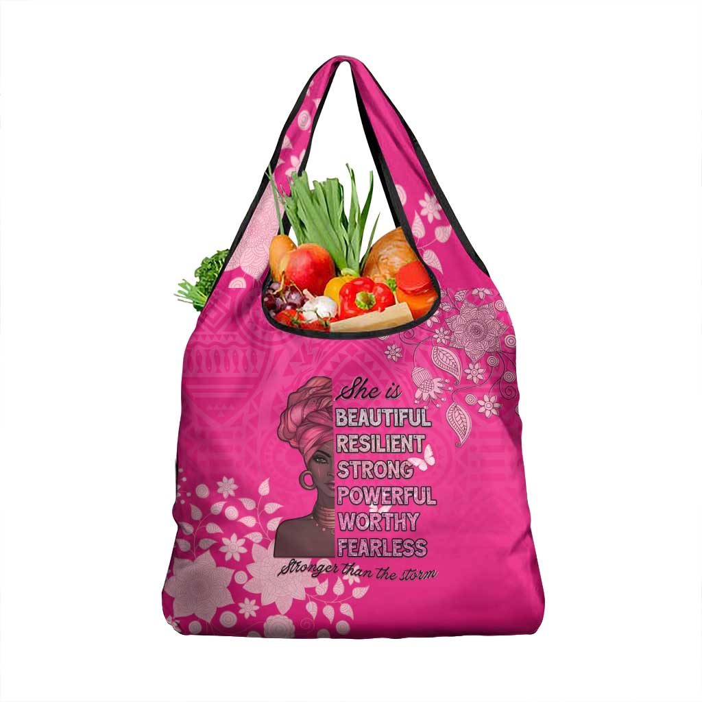 African Women Grocery Bag Black Beautiful Brave and Bressed - Pink Color - Wonder Print Shop