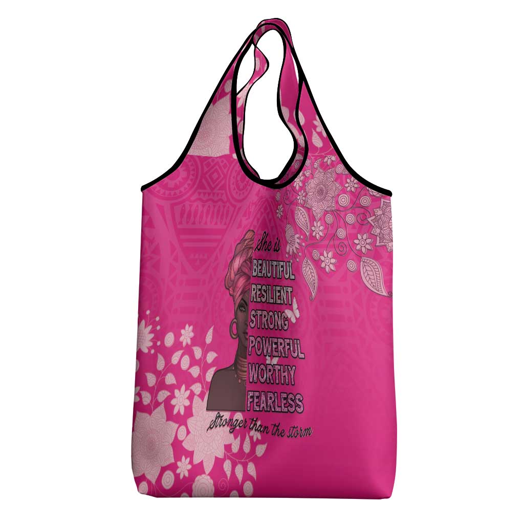 African Women Grocery Bag Black Beautiful Brave and Bressed - Pink Color - Wonder Print Shop